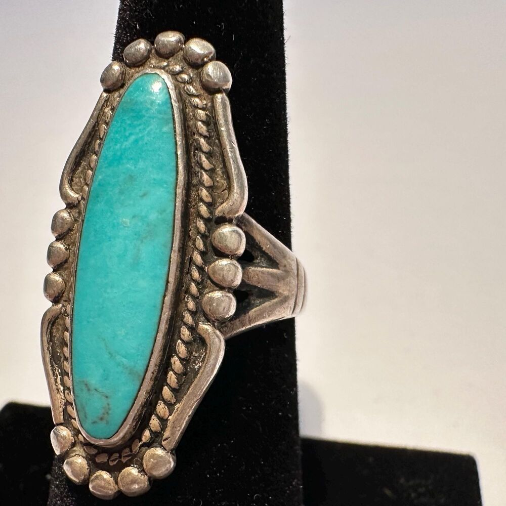 Vintage Turquoise Ring Sterling Silver Sz 5.5 Handcrafted Native American Style